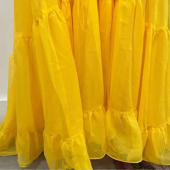 NWT Mac Duggal 67911 Yellow Ruffle Chiffon Cutout Maxi Dress size 0